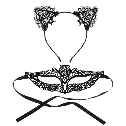 NIYANGLE 1 Satz Katzenohren Haarreif aus Schwarzer Spitze Teiliges für Festivals und Partys Tierdesign Langlebig und Bequem Kostüm Accessoires für Karneval und Halloween von NIYANGLE