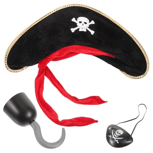 NIYANGLE 1 Satz Piraten Kostüm Set Verkleidung Zubehör für Halloween Karneval Geburtstag Augenklappe Piratenhut und Plastischer Piratengriff Leicht und Einfach zu Tragen für Unvergessliche von NIYANGLE