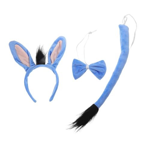 NIYANGLE 1 Satz Satz Eselkostüm Esel Ohren Fliege Krawatte Eselsschwanz Esel-Kostümzubehör Halloween-Tierohren Cosplay Eselsohren Halloween-Eselsohren Eselsohren und Stoff Sky-blue von NIYANGLE