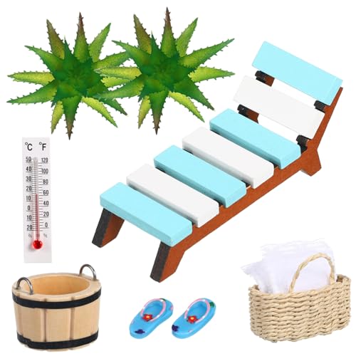 NIYANGLE 1 Satz Sauna -zubehör Set Strandzubehör Küstendekor Mini-stranddekoration Miniatur Puppenhaus Möbel Mini-Lounge-Sessel Mikro-Strand-sommerszenen-Requisite Mini -Liege Holz von NIYANGLE