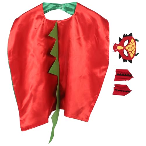 NIYANGLE 1 Set Dinosaurier-Kostüm für Kinder Dinosaurier-Umhänge mit Dino-Masken Krallen Halloween-Party Cosplay Umhang Kleinkind Rollenspiel-Zubehör Rot von NIYANGLE