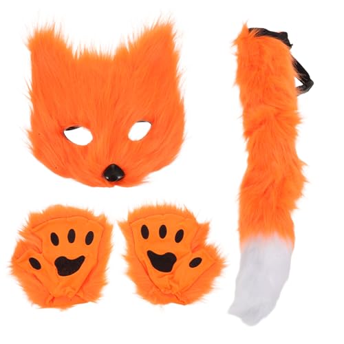 NIYANGLE 1 Set Pelzmaske: Kostümzubehör-Set mit Kunstpelzfuchs – Maskenschwanz und Pfotenhandschuhe für Halloween-Maskenball und Themenparty-Verkleidungen von NIYANGLE