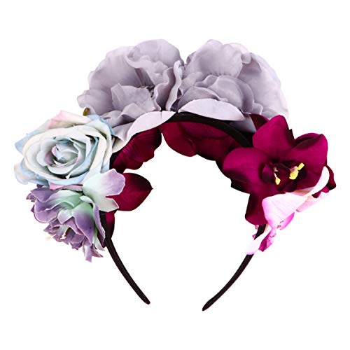 NIYANGLE Haarreif mit Künstlichen Blumen für Halloween Blumenkopfstück für Damen Party Haaraccessoire Rosa Kopfschmuck für Karneval und Kostüme Wiederverwendbares Halloween Stirnband von NIYANGLE