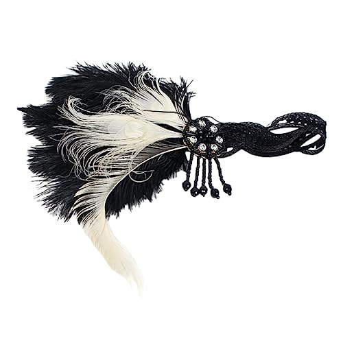 NIYANGLE 1 Stück Flapper Haarband Kopfschmuck mit Fransen für Partys und Feiern Vintage Haarschmuck Schwarz und Weiß für Hochzeiten und Karneval von NIYANGLE