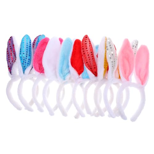 NIYANGLE 10 Stück Plüsch Hasenohren Haarreifen mit Pailletten für Ostern und Kostümpartys Bequeme Accessoires Mix aus Verschiedenen Stilen von NIYANGLE
