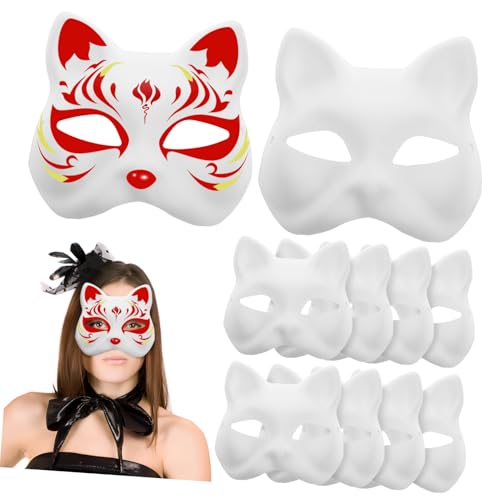 NIYANGLE 10-Teiliges Set Katzenmaske Bausatz Halloween-Maske leer unbemalt Körperpflege katze gesichtsmaske Maske Katze Masken zum schmücken tierische Partymaske Papier Weiß von NIYANGLE
