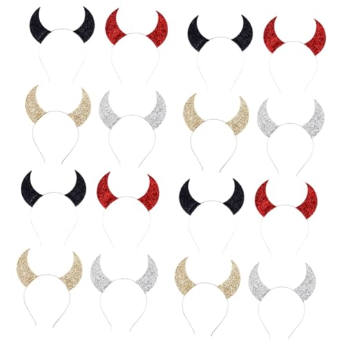 NIYANGLE 16 Stück Teiliges Halloween Teufelshorn Haarband Mehrfarbige Cosplay Accessoires Komfortabel und Langlebig Geeignet für Kostüm und Partyzubehör von NIYANGLE