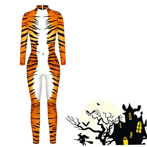 NIYANGLE 1stück Halloween Cosplay Jumpsuit Für Damen Langärmliger Bodysuit Schwarz Und Orange Für Bühnenaufführungen Und Halloween-partys Hautfreundliches Material Atmungsaktiv Und von NIYANGLE