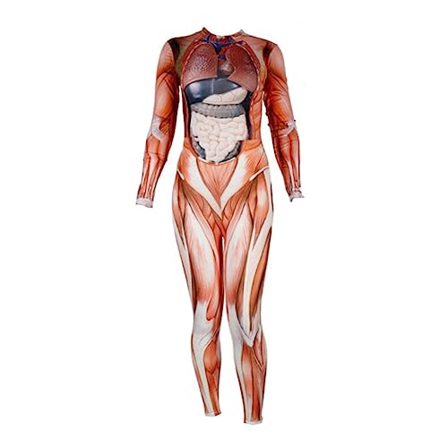 NIYANGLE 1stück Kreative Muskel Druck Langarm Bodysuit Für Halloween Party Kostüm Xl Hautfreundlich Atmungsaktiv Auffälliges Design Für Frauen von NIYANGLE