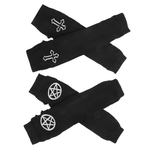 NIYANGLE 2 Paare Kreuz Pentagramm Halbfingerhandschuhe Cosplay Ninja Halbarmhandschuhe 2St thermohandschuhe Thermal Gloves fingerlos gestrickte Armstulpen Herbstliche Armstulpen Armwärmer von NIYANGLE