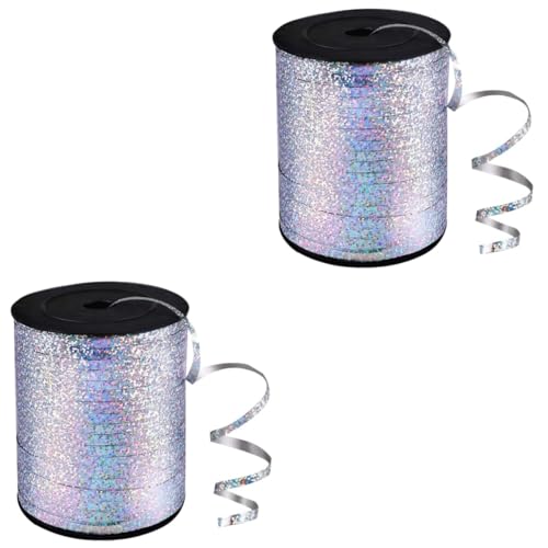 NIYANGLE 2 Rollen Glänzendes Ballonband Rot Funkeln Strassband Dekoration Schleife Dekorative Ballonbänder Curling-ballonband Metallisches Ballonband Ballons Einwickeln Silver Plastik von NIYANGLE