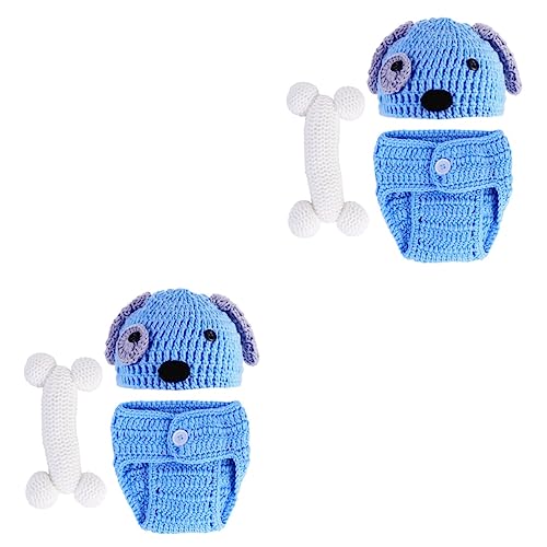 NIYANGLE 6stücke Teiliges Fotografie-outfit Aus Handgestrickter Kleidung Für Neugeborene Hut Shorts Knochen Stilvolles Hundedesign Hellblau Für Monate Alte von NIYANGLE