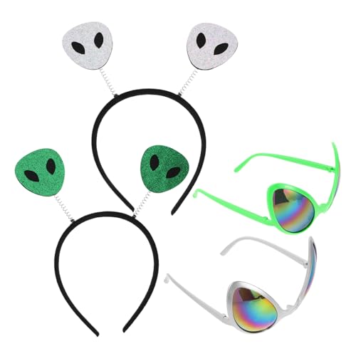 NIYANGLE 2 Sätze Space Theme Headband und Brillen Set mit Glitzer Antennen Kopfschmuck und Witzigen Brillen für Cosplay Party Halloween Kostüm Zubehör von NIYANGLE