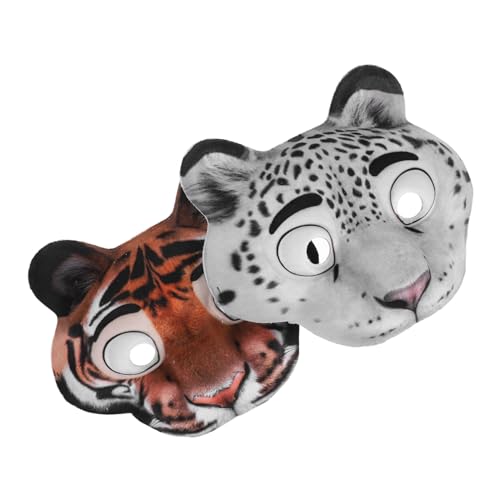NIYANGLE 2 Stück EVA Tiermasken Halbgesicht für Karneval Halloween Geburtstag Party Leichte Cosplay Masken Tiger Schneeleopard Realistische Tiergesichter für Maskerade Fasching Fest von NIYANGLE