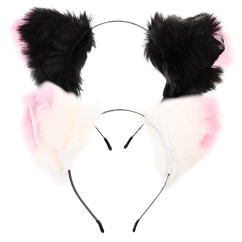 NIYANGLE 2 Stück Flauschiges Teiliges Fuchsohr Stirnband Cosplay Haaraccessoire Weiches Plüsch Headwear für Kostümparty Fotorequisite Geeignet für Karneval Fasching Halloween und Alltag von NIYANGLE