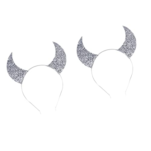 NIYANGLE 2 Stück Halloween Haarreif mit Glitzer Teufelshörnern für Karneval und Cosplay Silberfarben für Junge Mädchen und Kostümpartys von NIYANGLE