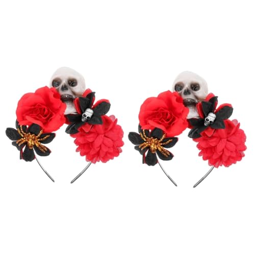NIYANGLE 2 Stück Halloween Haarschmuck Skelett Stirnband mit Stoffrose Leichtes Festival Kopfschmuck für Kostüm Party Gruseliges Haarband für Damen und Halloween NIYANGLE 2 Stück Halloween Haarschmuck Skelett Stirnband mit Stoffrose Leichtes Festival Kopfschmuck für Kostüm Party Gruseliges Haarband für Damen und Halloween von NIYANGLE
