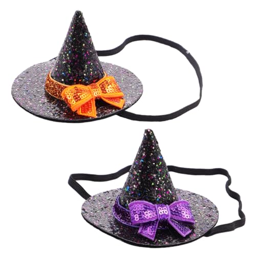 NIYANGLE 2 Stück Halloween Hexen Kopfbedeckung mit Spitzem Hut Elastisches Haaraccessoire für Kostümpartys und Halloween Dekoration von NIYANGLE