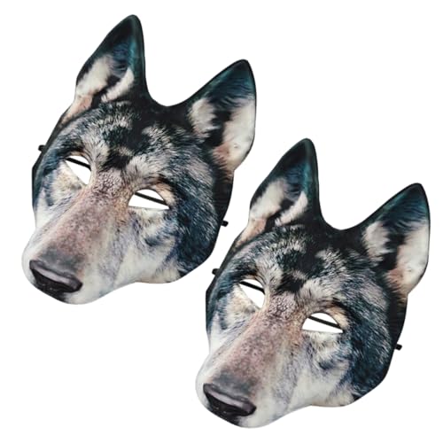 NIYANGLE 2 Stück Halloween Wolfsmasken Eva Realistische Tiergesichtsmaske Halbe Gesichtsbedeckung für Karneval Weihnachten Cosplay und Kostümparty Vielseitig Passend Langlebig Detailreich von NIYANGLE
