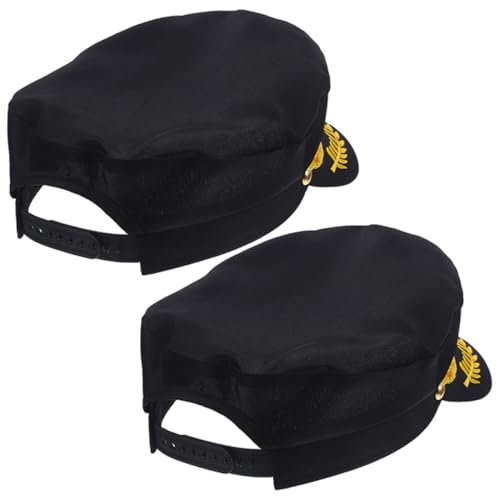 NIYANGLE 2 Stück Kapitänsmütze für Damen und Herren Langlebige Matrosenmütze Robustem Material für Cosplay Karneval Bootsfahrten und Kostümpartys Dekorativer Schwarzer Seglerhut von NIYANGLE