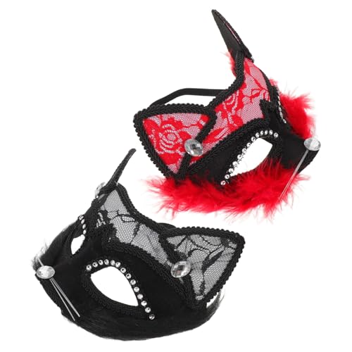 NIYANGLE 2 Stück Katze Gesichtsmaske Katzenmaske Für Erwachsene Kätzchenmaske Süße Katzengesichtsmaske Maskerade Maske Frauen Spitzenmasken Für Frauen Maskerade Maske Katze Polyester von NIYANGLE