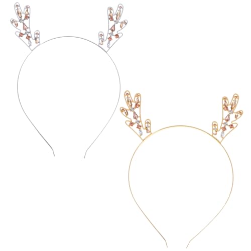 NIYANGLE 2 Stück Metal Reindeer Antler Haarband Teiliges Leichte Weihnachtskopfbedeckung für Frauen und Festliches Partyaccessoire in Gold und Silber Vielseitig Tragbar und Bequem von NIYANGLE