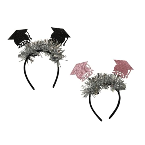 NIYANGLE 2 Stück Mini Doktorhut Haarschmuck aus Vliesstoff für Abschlussfeier Glitzernde Abschluss Haarband mit Schwarz und Haaraccessoires von NIYANGLE