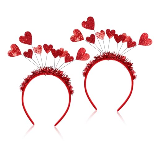 NIYANGLE 2 Stück Rote Pailletten Haarbänder Valentinstag Haarschmuck für Mädchen Herzförmige Stirnbänder Party Foto Requisiten Kopfaccessoires von NIYANGLE