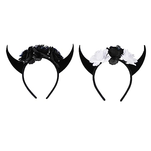 NIYANGLE 2 Stück Teiliges Halloween Horn Haarband mit Skelettschädel und Blumen Auffälliger Kopfschmuck für Kostümparty Robustes Stirnband für Damen Perfektes Zubehör für Horror und NIYANGLE 2 Stück Teiliges Halloween Horn Haarband mit Skelettschädel und Blumen Auffälliger Kopfschmuck für Kostümparty Robustes Stirnband für Damen Perfektes Zubehör für Horror und von NIYANGLE
