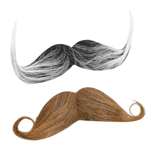 NIYANGLE 2 Stück Teiliges Künstlicher Schnurrbart mit Kleber Realistisch Geformt Feine Details für Halloween Party Cosplay und Verkleidung in Schwarz und Braun Einfach Anzubringen von NIYANGLE