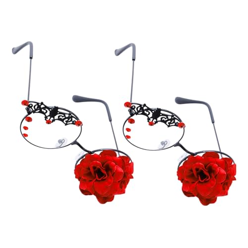 NIYANGLE 2 Stück Teiliges Steampunk Lolita Brillenset mit Rosenmotiv Leichte Gothische Punk-brille für Damen für Cosplay Vintage-partys und Kostümzubehör von NIYANGLE