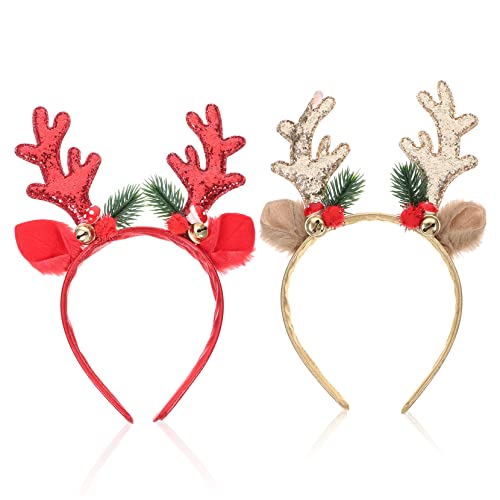NIYANGLE 2 Stück Weihnachts Rentier Stirnbänder mit Glitzer Festliche Kopfbedeckung für und Mädchen Accessoires für Weihnachtsfeiern und Kostümpartys von NIYANGLE