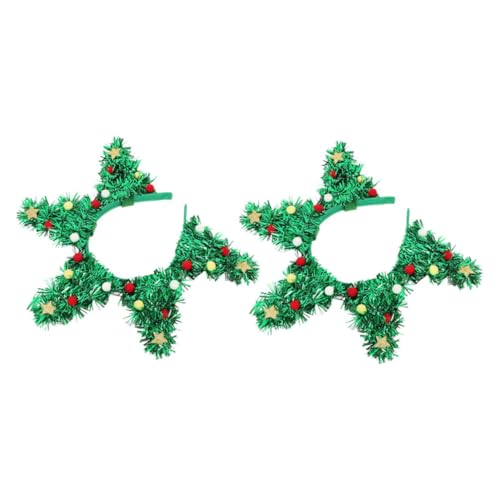 NIYANGLE 2 Stück Weihnachtsbaum Haarreifen mit Glitzer Festliches Kopfband mit Kleinen Sternen und Haarbällen für und Mädchen bei Weihnachtsfeiern und Kostümpartys von NIYANGLE