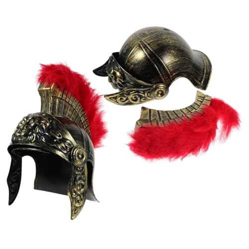 NIYANGLE 2-teiliger römischer Soldatenhut: Griechisch-römischer Soldatenhelm mit Federbusch im Löwenmuster – mittelalterlicher Ritter-Cosplay-Kopfbedeckung für Festivals, Maskeraden, historische von NIYANGLE