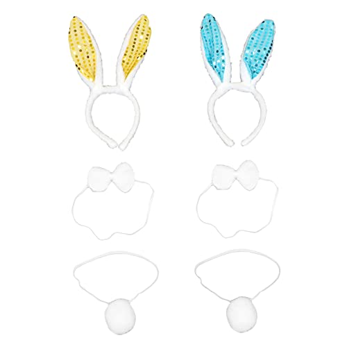 NIYANGLE 2Satz Kaninchen Kostüm Zubehör Stirnband mit Kaninchenohren Bogen und Schwänzen für Karneval Cosplay Geburtstagsfeiern und Weihnachtsfeiern Teiliges von NIYANGLE
