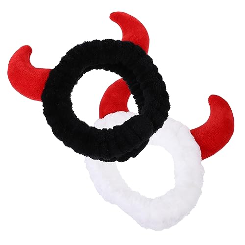 NIYANGLE 2Stücke Gesichtswäsche Stirnbänder mit Teufelshörnern für Halloween Weiches Elastisches Make Up Stirnband für Damen für Gesichtsreinigung und Partys von NIYANGLE
