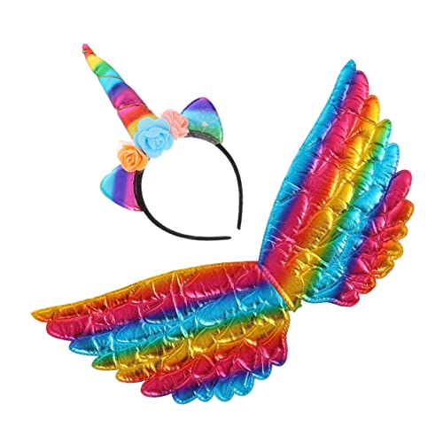 NIYANGLE 2Stücke Teiliges Set Bunter Einhorn Haarreifen mit Flügeln Perfektes Kostümzubehör für Partys Karneval und Festliche Anlässe Langlebig und Farbenfroh von NIYANGLE