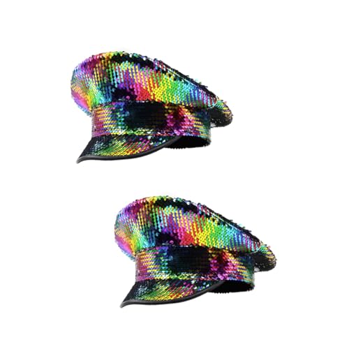 NIYANGLE 2stücke Disco Party Hut Mit Bunten Pailletten Verstellbar Für Junggesellenabschied Und Festlichkeiten Modisches Accessoire Für von NIYANGLE