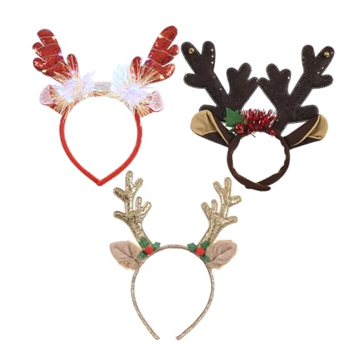 NIYANGLE 3 Stück Leuchtendes Rentier Haarband Weihnachten Elastisches Weiches Antler Stirnband für Party Kostüm Geeignet für Erwachsene und Festlicher Haarschmuck für Zufällige Farbe von NIYANGLE