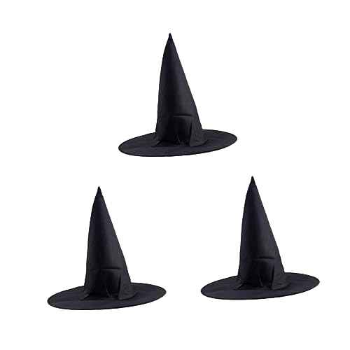 NIYANGLE 3 Stück Teiliges Halloween Hexenhut Schwarz Spitzspitze Hochwertigem Oxfordstoff Langlebiges Partyzubehör für Kostümspiele und Halloween Events von NIYANGLE