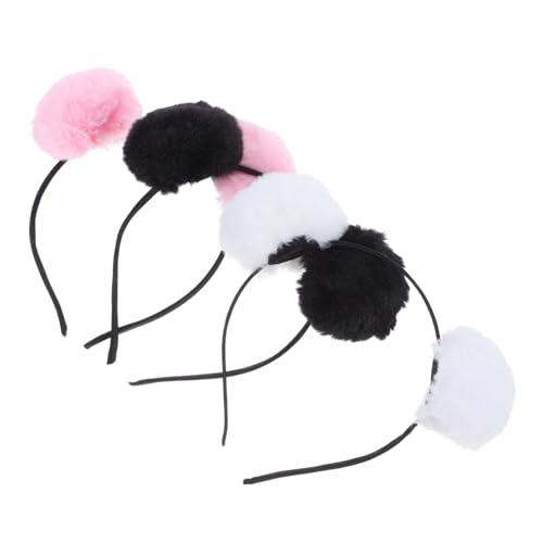 NIYANGLE 3 Stück Teiliges Plüsch Bärenohren Haarreife mit Pompons Weiche Kostüm accessoires für Halloween Cosplay und Festliche Partys in Schwarz Weiß und Rosa von NIYANGLE