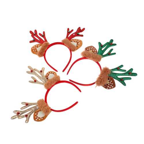 NIYANGLE 3 Stück Teiliges Rentiergeweih Haarreif Realistische Weihnachts-haarreifen in Rot Grün Gold Leicht und Bequem für Erwachsene Festlicher Kopfschmuck für Weihnachtsfeiern Cosplay und von NIYANGLE