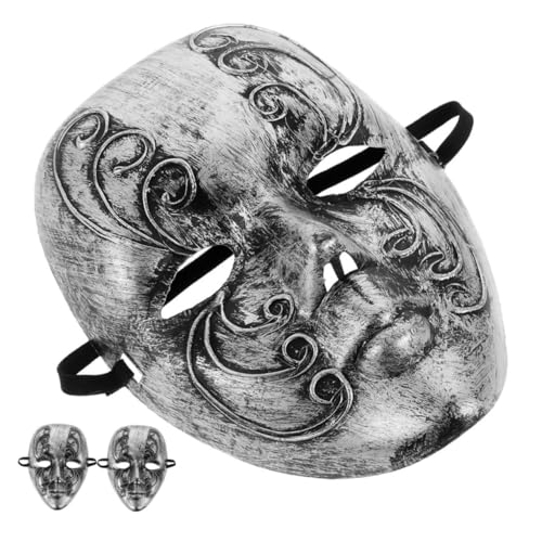 NIYANGLE 3 Stück Teiliges Vintage Masken Herren Venezianische Vollgesichts Masken Silber Retro Karneval Halloween Kostüm Atmungsaktive Party Maskerade für Festliche Anlässe von NIYANGLE