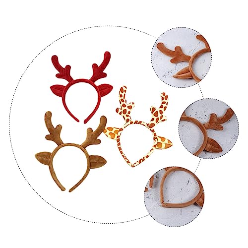 NIYANGLE 3 Stück Teiliges Weihnachts Hirschgeweih Stirnband aus Weichem Plüsch Gelb Rot und Leopardenmuster Leichter Haarschmuck für Weihnachten Karneval Cosplay und Festliche Partys von NIYANGLE