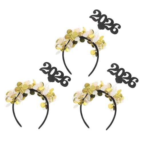 NIYANGLE 3 Stück Year Headband Gold mit Zahlenmuster Komfortables Party Haarband für Damen und Teens Festliches Haarschmuck für Silvester und Feiertagsfeiern von NIYANGLE