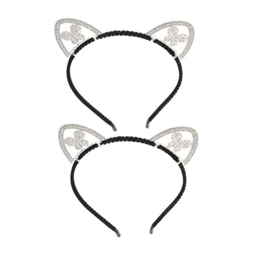 NIYANGLE 3 Stück schwarze Katzenohren Halloween-Accessoires für Damen Katzenkostüm für Erwachsene Chipmunk-Ohren-Stirnband Haarband für Mädchen Strasssteine Silver von NIYANGLE