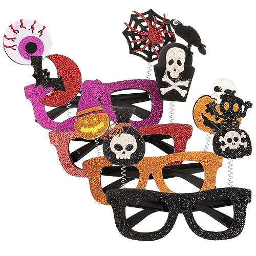 NIYANGLE 4 Stck Teiliges Halloween Party Brillengestell Lustige Kostümbrillen mit Kürbis Hexenhut und Spinnenauge Motiven Dekorative Brillenrahmen für Erwachsene für Cosplay und Partyspaß von NIYANGLE
