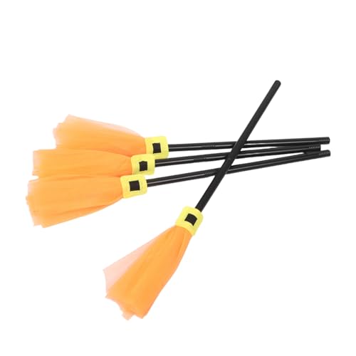 NIYANGLE 4 Stück Halloween Decoration Besen Halloween Witch Broom Kostüm Besen Besenstiel Zauberer-Partydekoration Zauberstab Gittergewebe von NIYANGLE