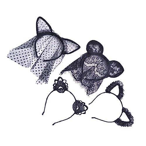 NIYANGLE 4 Stück Katzenohren Haarschmuck Teiliges Stirnband mit Schleier für Karneval Geburtstagsfeiern und Themenpartys Vielseitige Haaraccessoires für Damen von NIYANGLE