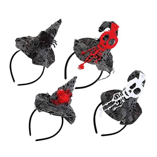 NIYANGLE 4 Stück Teiliges Halloween Haarreif mit Schädelmuster Leichter Haarschmuck im Hut Design Komfortabel und Langlebig für Kostüm Party und Cosplay Dekorativer Kopfschmuck für von NIYANGLE